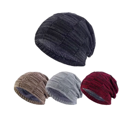 Slouchy Knit Beanie, Double Layer with Fleece Lining, Unisex Winter Hat, Multiple Colors