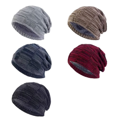 Slouchy Knit Beanie, Double Layer with Fleece Lining, Unisex Winter Hat, Multiple Colors