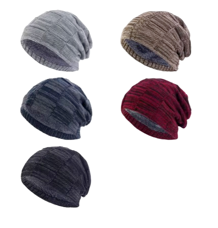 Slouchy Knit Beanie, Double Layer with Fleece Lining, Unisex Winter Hat, Multiple Colors