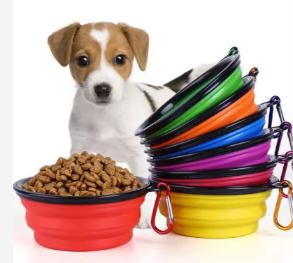 Collapsible Silicone Travel Pet Bowl with Carabiner Clip