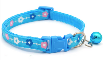 Adjustable Nylon Pet Collar with Flower Print and Bell