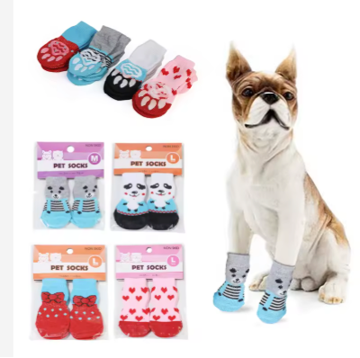 Cute Cartoon Non-Slip Pet Socks for Dogs and Cats – 4 Pcs Set