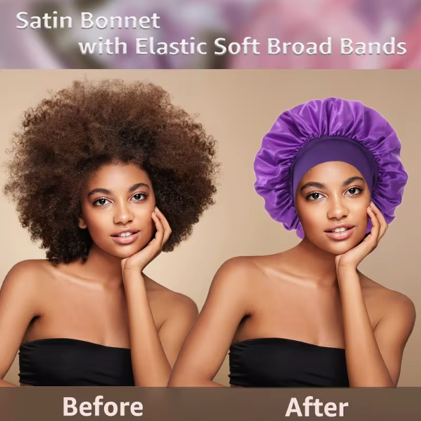 Satin Sleep Bonnet with Wide Elastic Band – Soft Protective Night Cap
