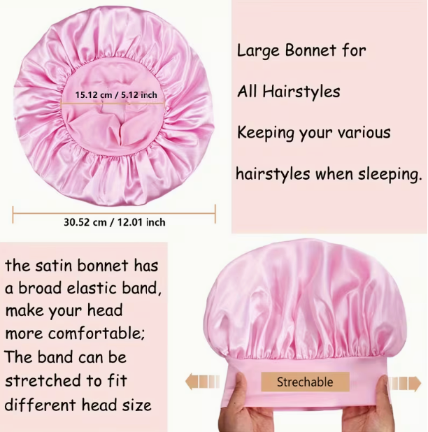 Satin Sleep Bonnet with Wide Elastic Band – Soft Protective Night Cap
