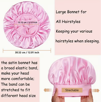 Satin Sleep Bonnet with Wide Elastic Band – Soft Protective Night Cap