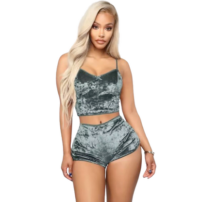 Women’s Velvet Halter Top and Shorts Sleepwear Set