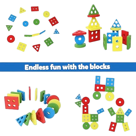 Safe Haven & CO Wooden Shape Sorting Puzzle – Geometric Stacking Educational Toy for Toddlers