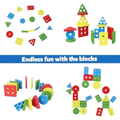 Safe Haven & CO Wooden Shape Sorting Puzzle – Geometric Stacking Educational Toy for Toddlers