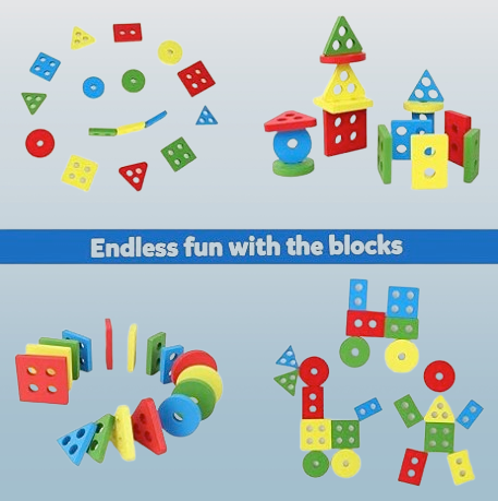 Wooden Shape Sorting Puzzle – Geometric Stacking Educational Toy for Toddlers