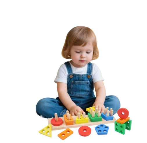 Safe Haven & CO Wooden Shape Sorting Puzzle – Geometric Stacking Educational Toy for Toddlers