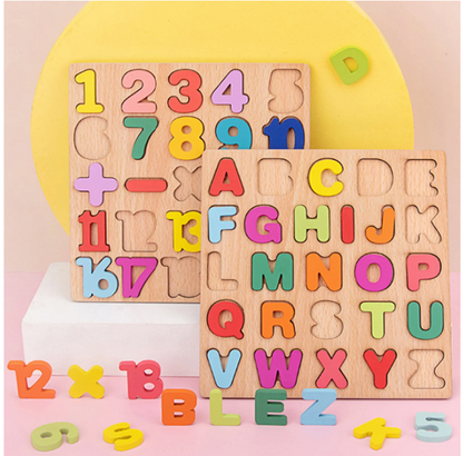 Wooden Alphabet & Numeric Puzzle Learning Board for Toddlers