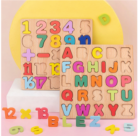 Wooden Alphabet & Numeric Puzzle Learning Board for Toddlers