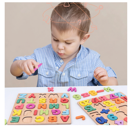 Wooden Alphabet & Numeric Puzzle Learning Board for Toddlers