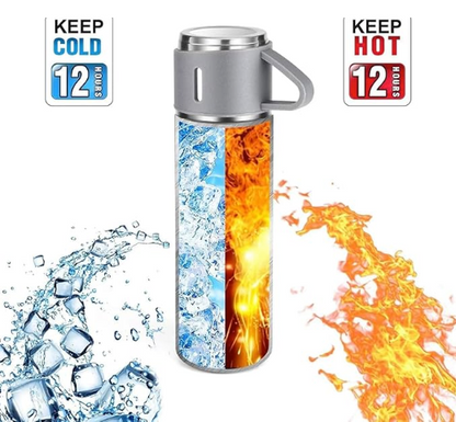 Elegant 3-Piece Stainless Steel Travel Flask & Cup Gift Set
