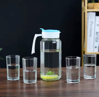 5-Piece Glass Pitcher and Tumbler Set with Lid – Clear Drinkware Gift Set