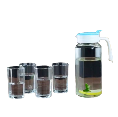 5-Piece Glass Pitcher and Tumbler Set with Lid – Clear Drinkware Gift Set