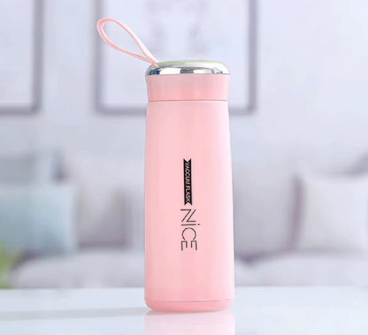 NICE 16 oz (400ml) Pastel Glass Vacuum Insulated Bottle with Protective Silicone Sleeve