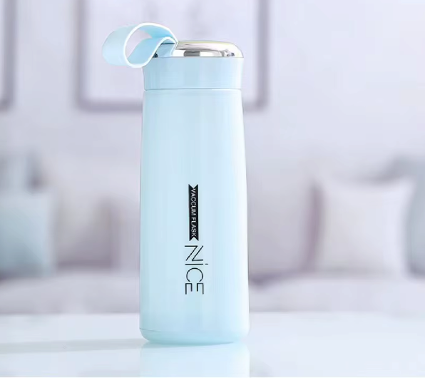 NICE 16 oz (400ml) Pastel Glass Vacuum Insulated Bottle with Protective Silicone Sleeve