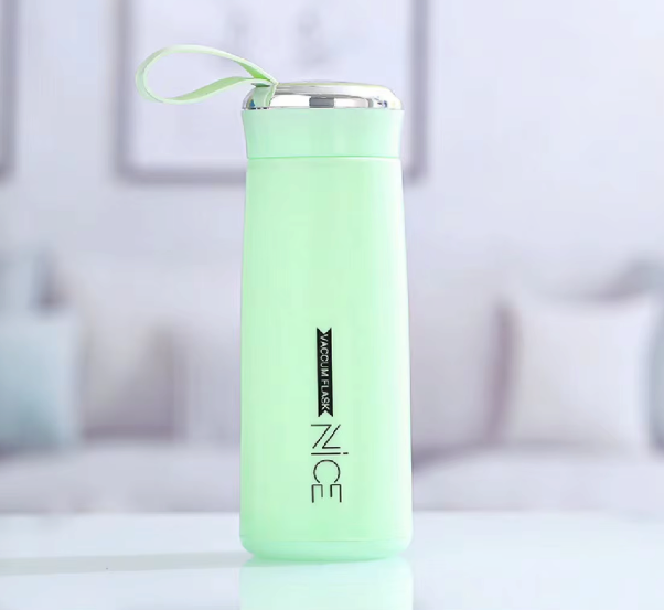 NICE 16 oz (400ml) Pastel Glass Vacuum Insulated Bottle with Protective Silicone Sleeve