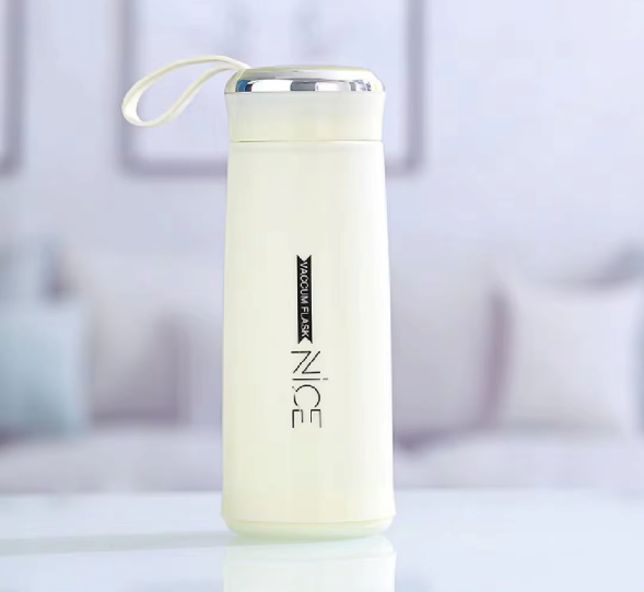 NICE 16 oz (400ml) Pastel Glass Vacuum Insulated Bottle with Protective Silicone Sleeve