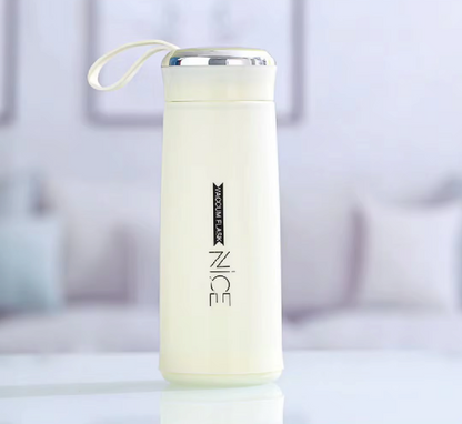 NICE 16 oz (400ml) Pastel Glass Vacuum Insulated Bottle with Protective Silicone Sleeve