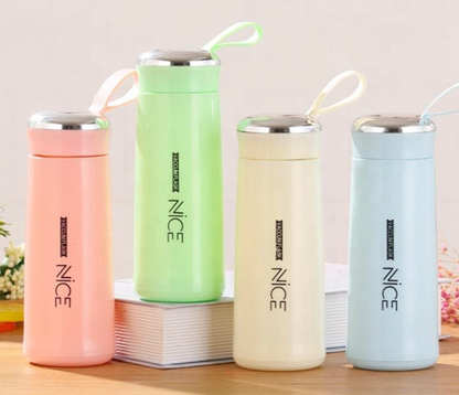 NICE 16 oz (400ml) Pastel Glass Vacuum Insulated Bottle with Protective Silicone Sleeve