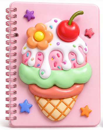 3D Cartoon Ice Cream Spiral Notebook