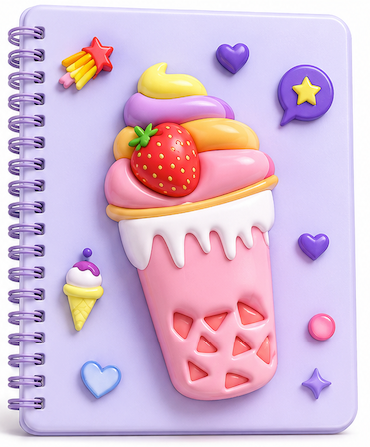 3D Cartoon Ice Cream Spiral Notebook
