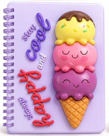 3D Cartoon Ice Cream Spiral Notebook