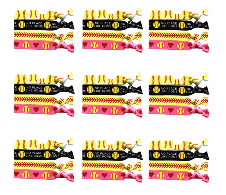 Softball Hair Tie Set – 9 Packs of 4 Elastic Bands for Game Day or Everyday Wear