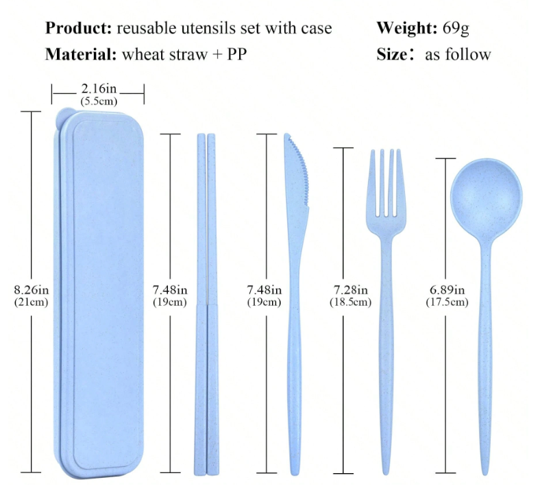2-Pack Eco-Friendly Wheat Straw Portable Utensil Set – Compact Travel Cutlery Kit