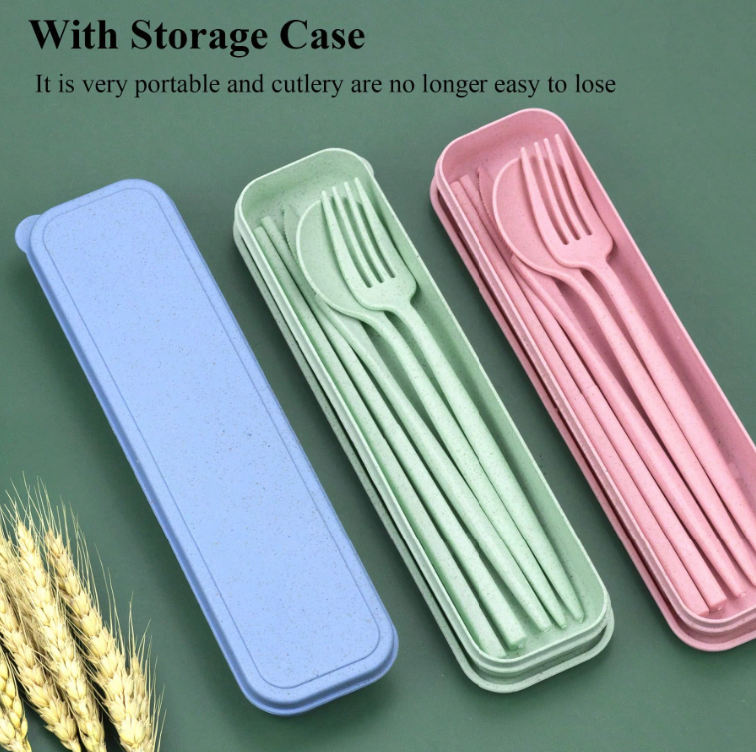 2-Pack Eco-Friendly Wheat Straw Portable Utensil Set – Compact Travel Cutlery Kit