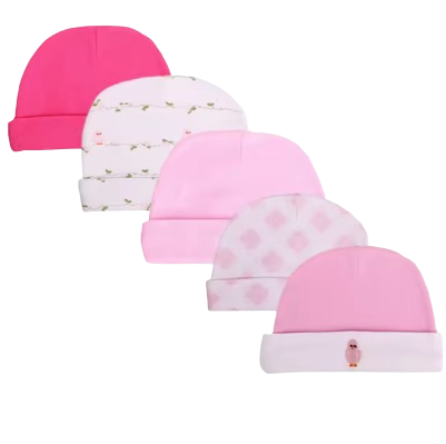 Safe Haven & CO 5-Piece Newborn Baby Caps Set – Soft Cotton Infant Beanies