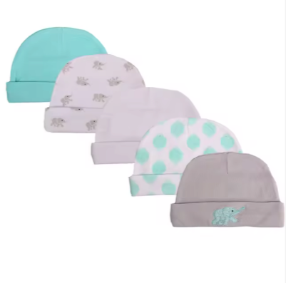 Safe Haven & CO 5-Piece Newborn Baby Caps Set – Soft Cotton Infant Beanies