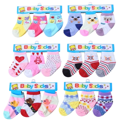 Assorted 3-Pair Baby Socks – Unisex Cartoon Designs (3–9 Months)