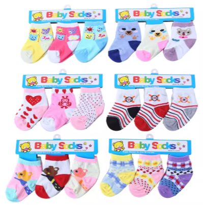 Assorted 3-Pair Baby Socks – Unisex Designs for Boys & Girls