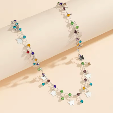 Butterfly Beaded Multicolored Crystal Necklace