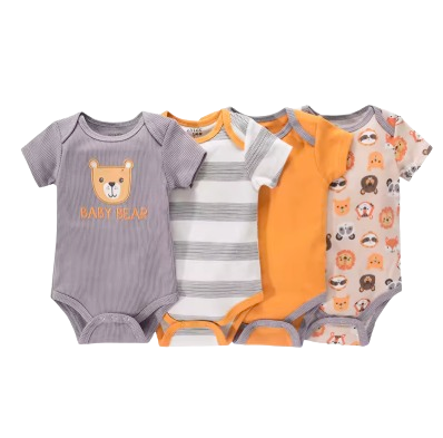 4-Pack Baby Bear Short Sleeve Bodysuits – Infant Cotton Onesies Set