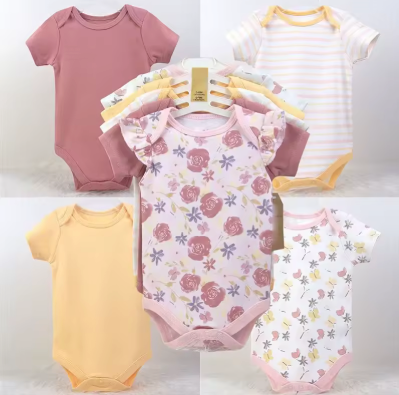 Baby Cotton Floral, Butterfly Romper Set, Solid, Print, 3-6 Month, 6-9 Month, 5-Piece