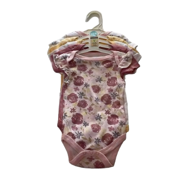 Baby Girl Cotton Romper Set – 5-Piece Floral & Butterfly Print, 3–9 Months