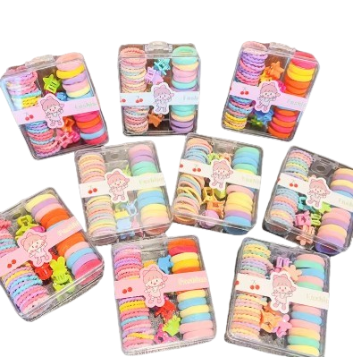 Safe Haven & CO 25-Piece Kids Pastel Hair Tie and Clip Set – Colorful Elastic Bands with Cute Accessories