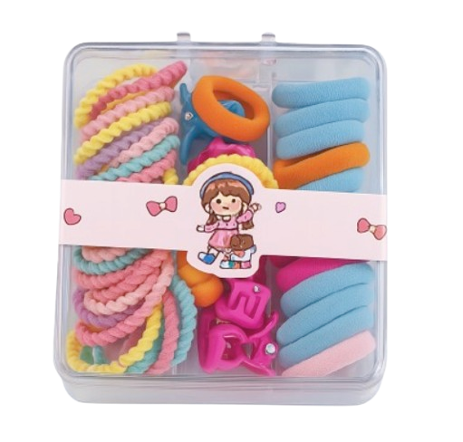 Safe Haven & CO 25-Piece Kids Pastel Hair Tie and Clip Set – Colorful Elastic Bands with Cute Accessories