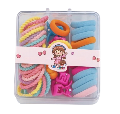 Safe Haven & CO 25-Piece Kids Pastel Hair Tie and Clip Set – Colorful Elastic Bands with Cute Accessories