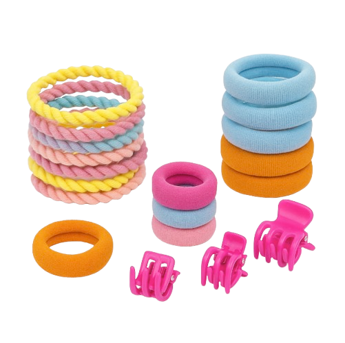 Safe Haven & CO 25-Piece Kids Pastel Hair Tie and Clip Set – Colorful Elastic Bands with Cute Accessories