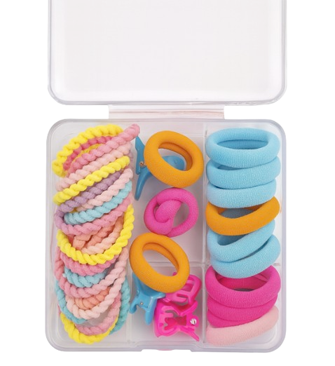 Safe Haven & CO 25-Piece Kids Pastel Hair Tie and Clip Set – Colorful Elastic Bands with Cute Accessories