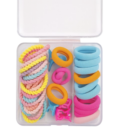 Safe Haven & CO 25-Piece Kids Pastel Hair Tie and Clip Set – Colorful Elastic Bands with Cute Accessories
