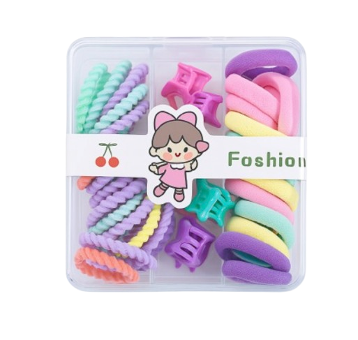 Safe Haven & CO 25-Piece Kids Pastel Hair Tie and Clip Set – Colorful Elastic Bands with Cute Accessories