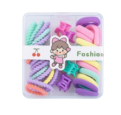 Safe Haven & CO 25-Piece Kids Pastel Hair Tie and Clip Set – Colorful Elastic Bands with Cute Accessories