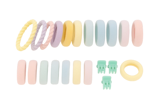 Safe Haven & CO 25-Piece Kids Pastel Hair Tie and Clip Set – Colorful Elastic Bands with Cute Accessories