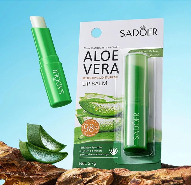 SADOER Aloe Vera Refreshing Moisturizing Lip Balm – 98% Curacao Aloe Extract